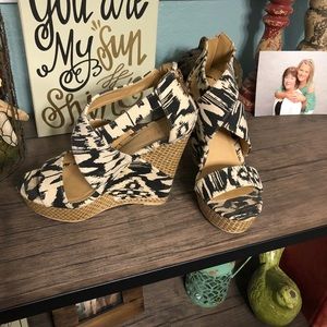 Ikat type pattern.  Wedge sandals